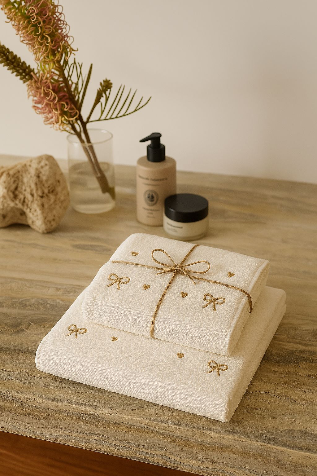 Embroidered Gold Rubans Towels Set