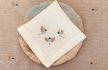 Embroidered Blossom Birds Table Runner