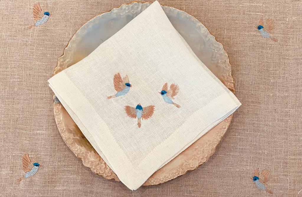 Embroidered Blossom Birds Napkin