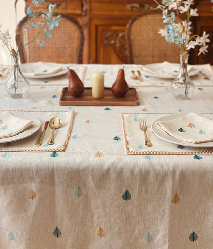 Embroidered Boho Leaf Trees Tablecloth