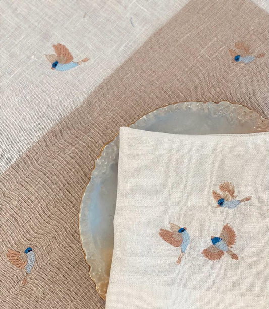 Embroidered Blossom Birds Napkin