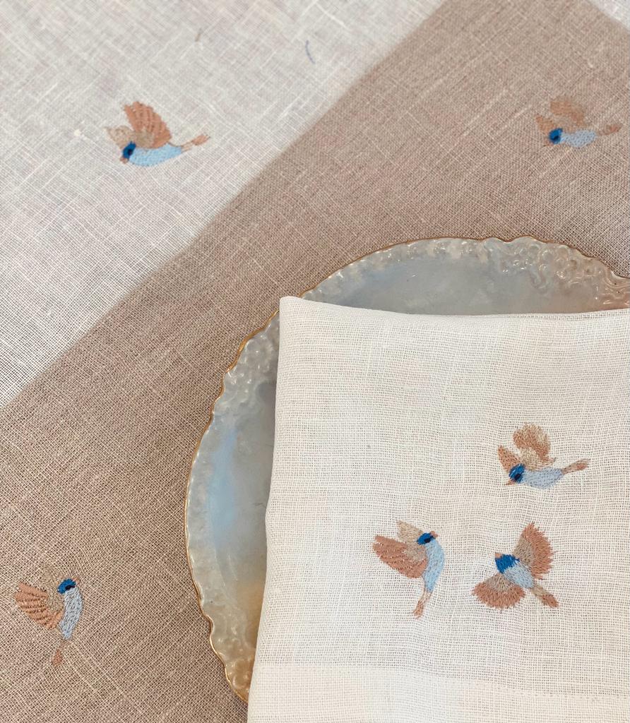 Embroidered Blossom Birds Table Runner