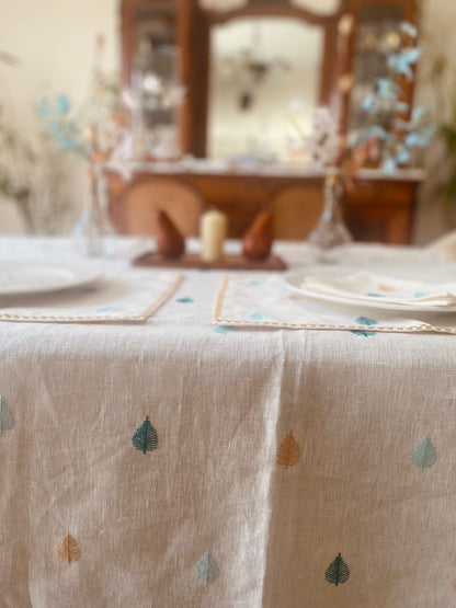 Embroidered Boho Leaf Trees Tablecloth