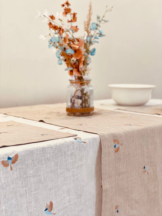 Embroidered Blossom Birds Table Runner