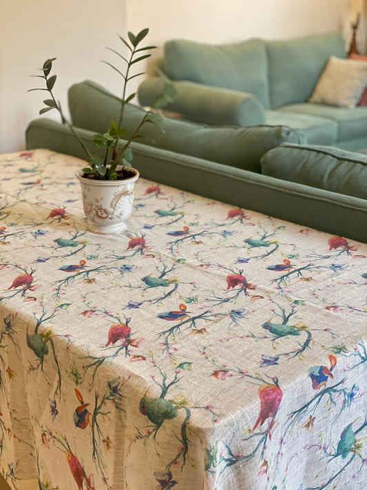 Printed Chinoiserie birds Tablecloth