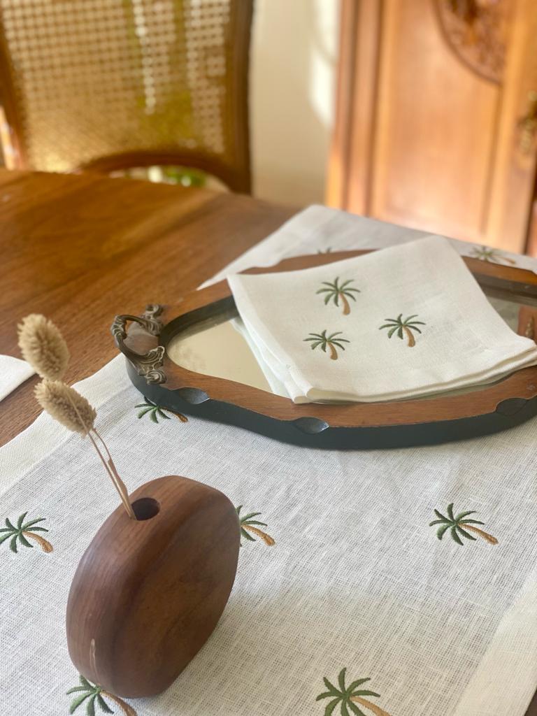 Embroidered Green Palm Trees Runner