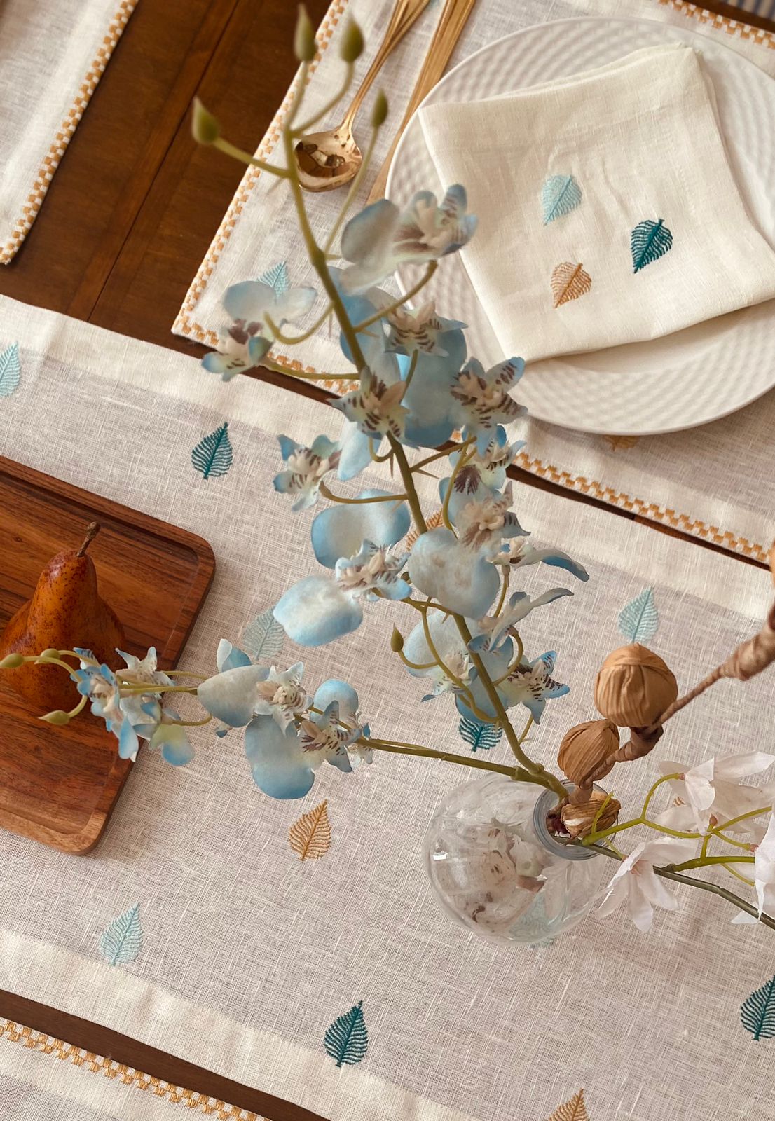 Embroidered Boho Leaf Trees Table Runner