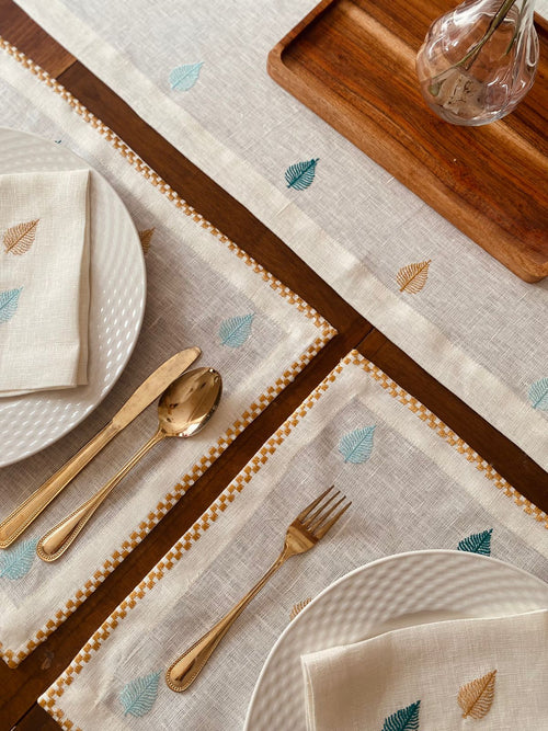 مفرش اطباق مطرز بورق الشجر البوهو