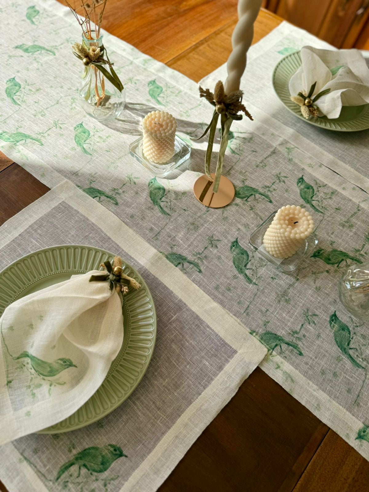 Green Birds Christmas Table Runner