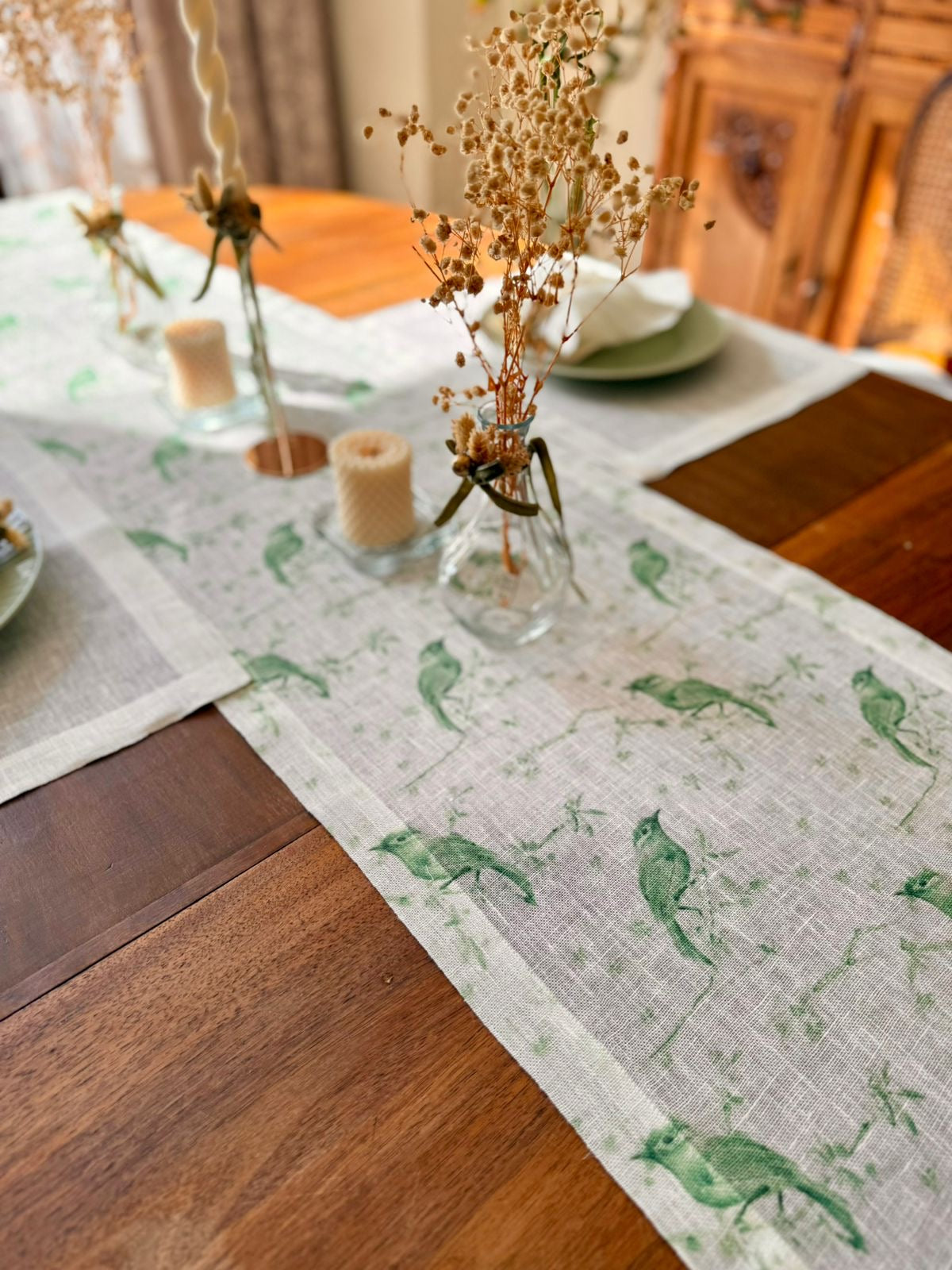 Green Birds Christmas Table Runner
