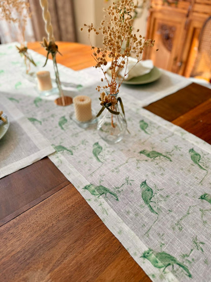 Green Birds Christmas Table Runner