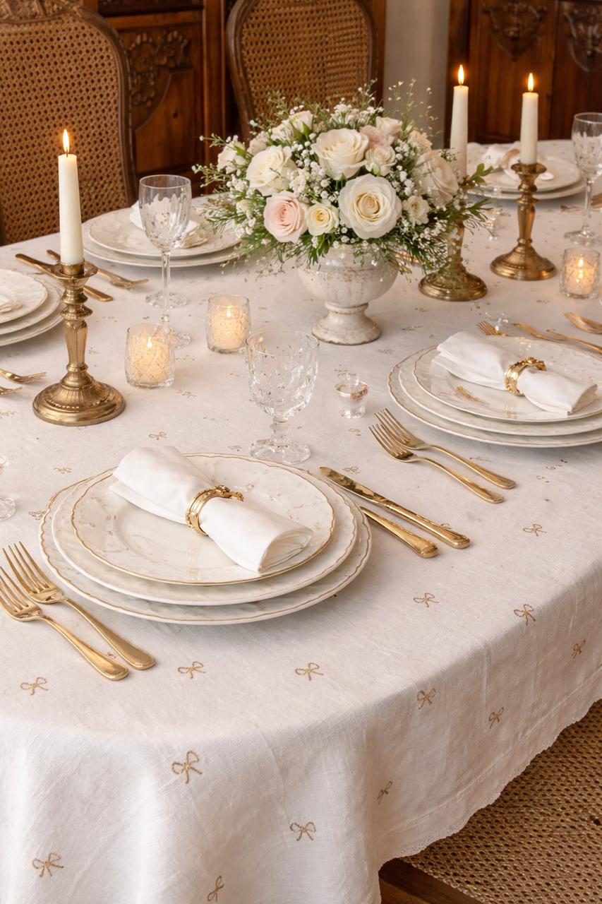 Embroidered Gold Rubans Tablecloth