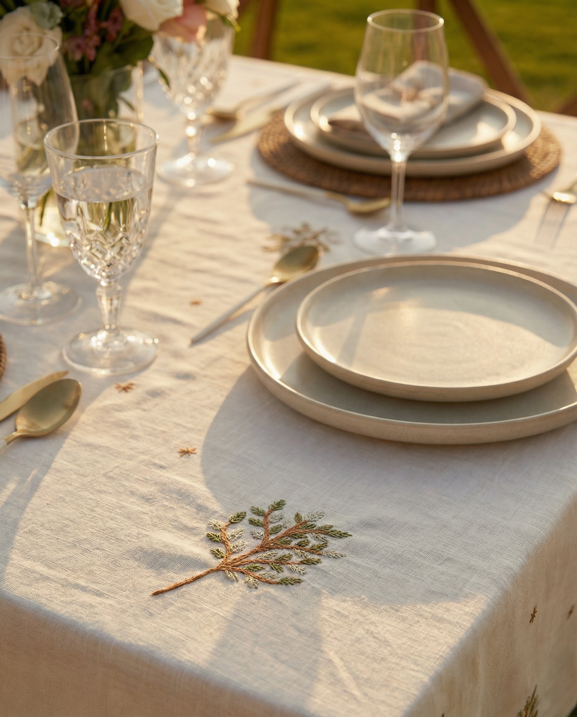 Embroidered Forest Trees Tablecloth