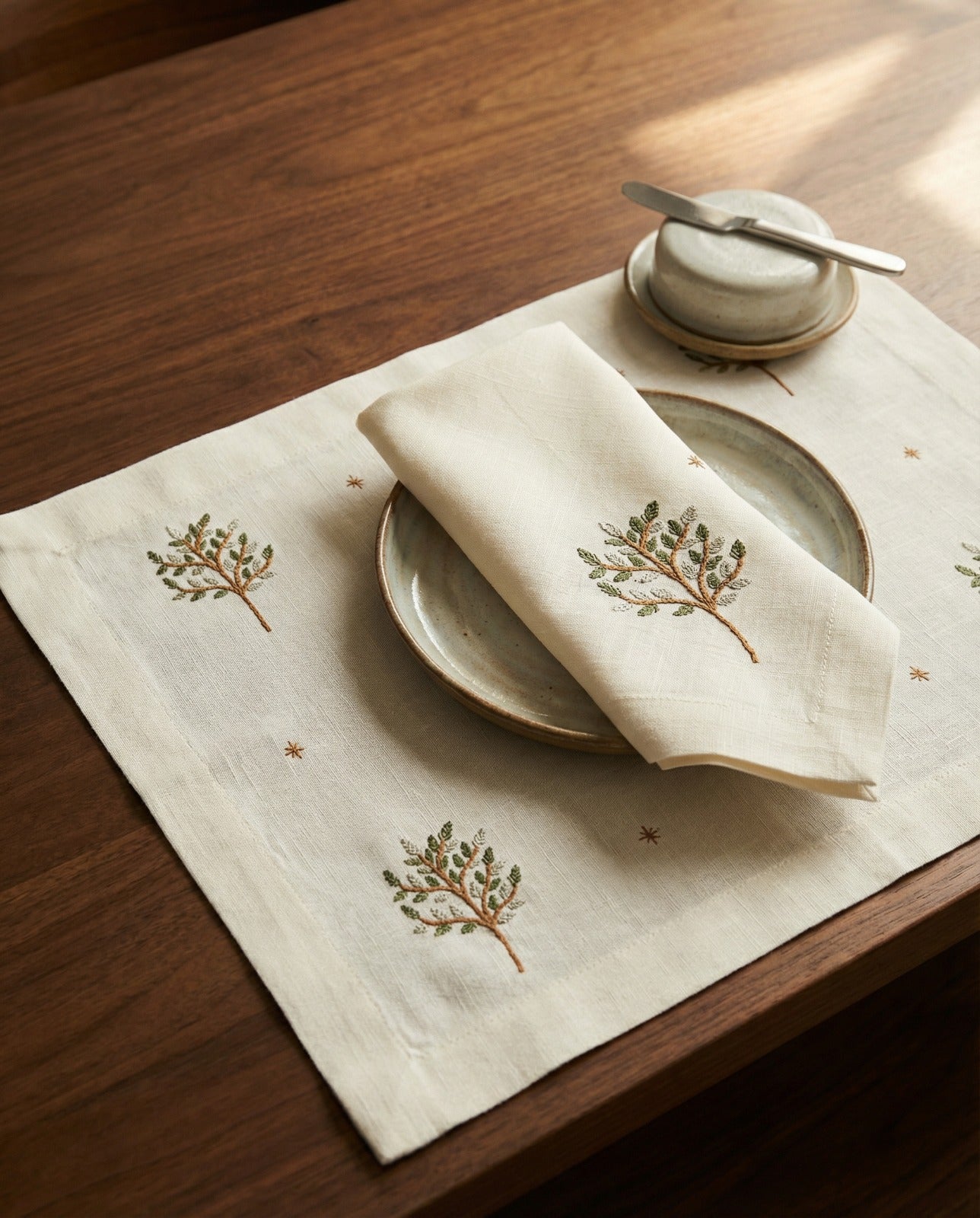 Embroidered Forest Trees Napkin