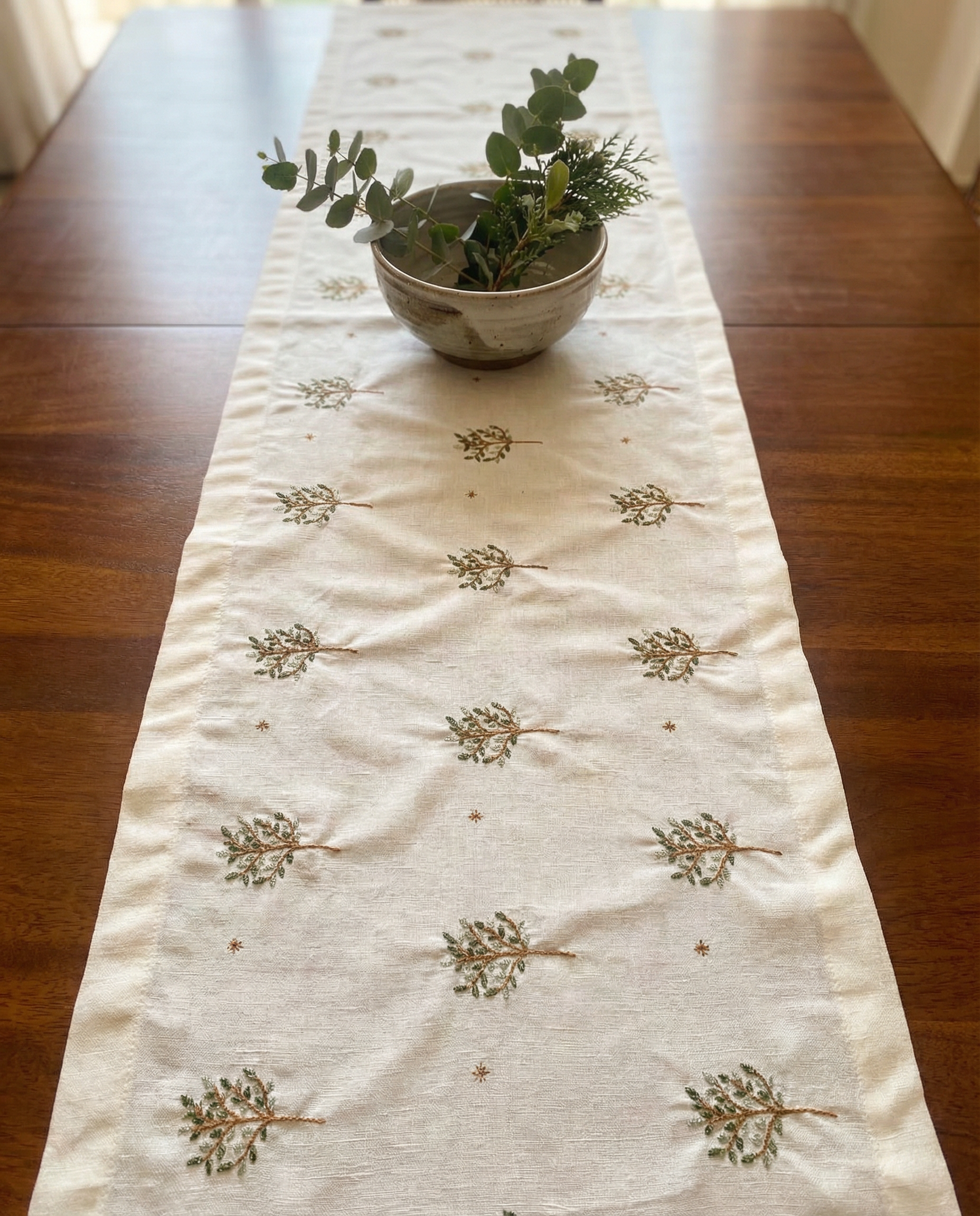 Embroidered Forest Trees Table Runner