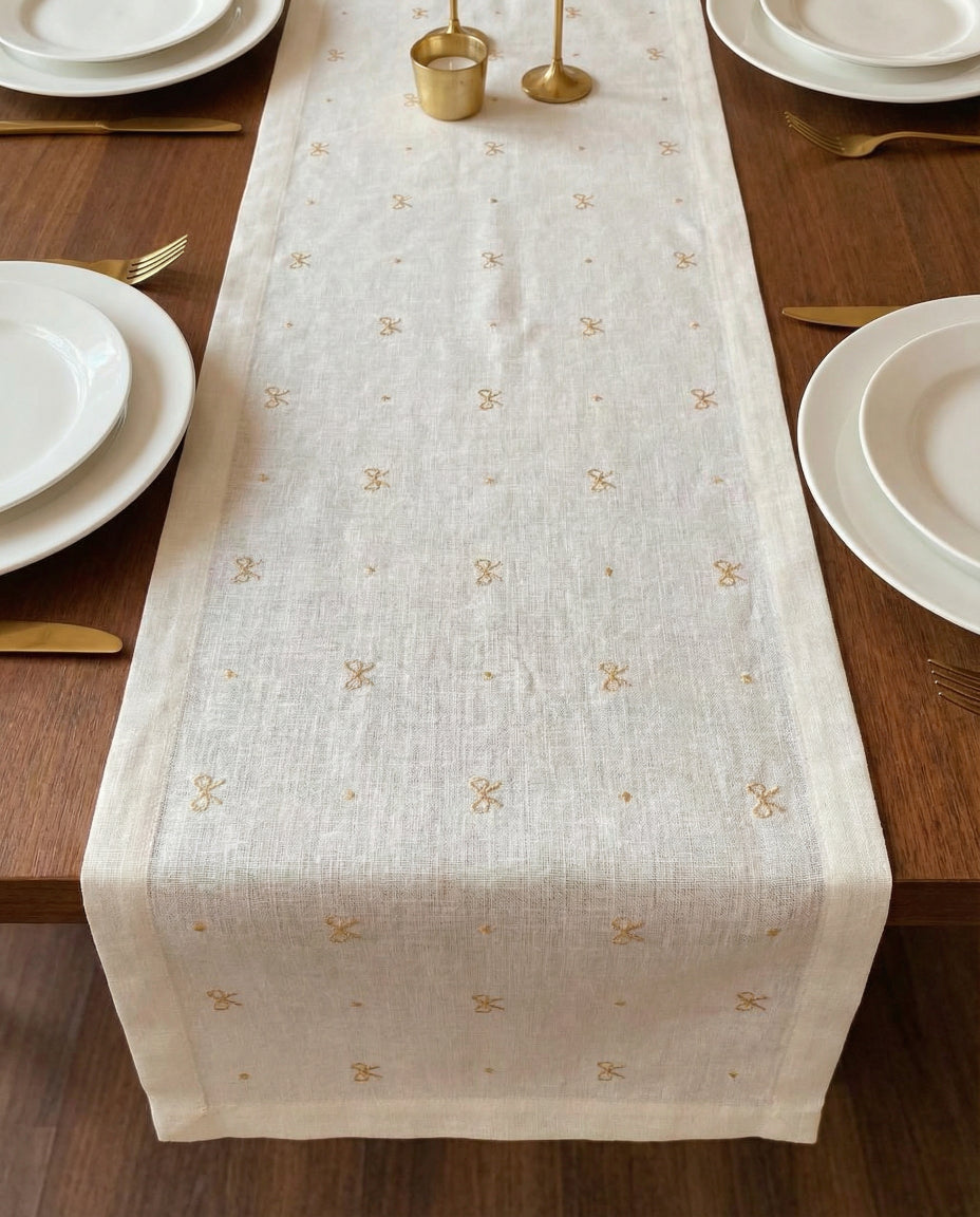 Embroidered Gold Rubans Table Runner