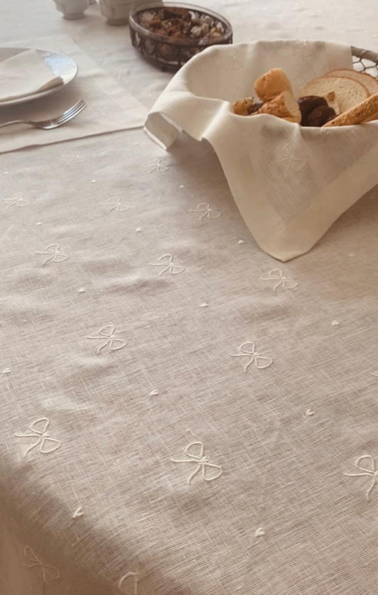 Embroidered Ribbon Bow Tablecloth