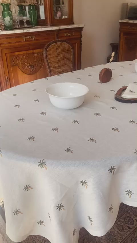 Embroidered Green Palm Trees Tablecloth